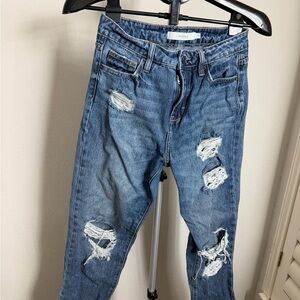 Trendy Blue Distressed Straight Leg Jeans